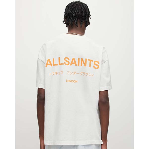 Allsaints Australia Mens Underground Oversized Crew T-Shirt Ash White/Orange AU79-084